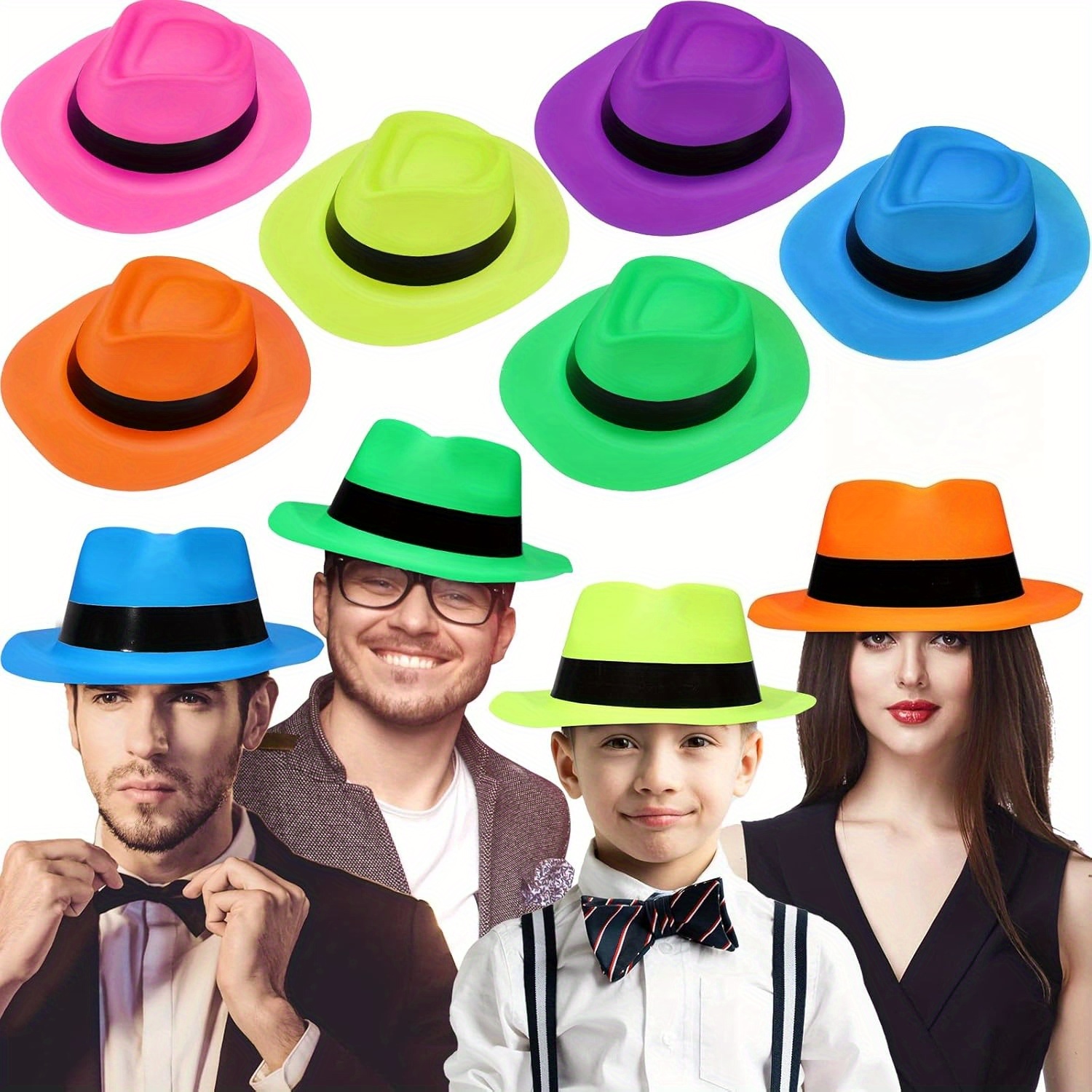 Party Hat Cone - 12 Pieces Neon Mafia Style Party