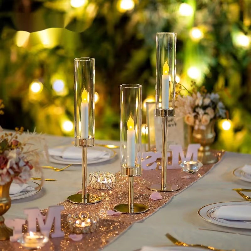 Centerpiece Stick - Gold Hurricane Candle Holders Removable Acrylic